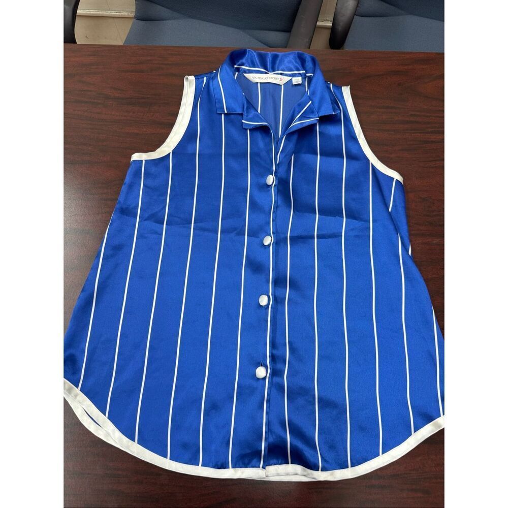 Victoria’s Secret Rare Blue & White Stripe Button Up Sleep Tank Top Size Medium